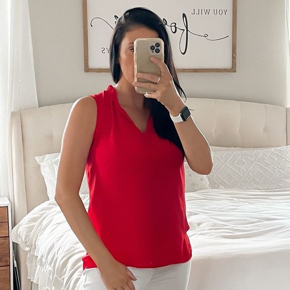 Rose & Olive Tops - Rose + Olive Red Sleeveless V-neck Tank Top